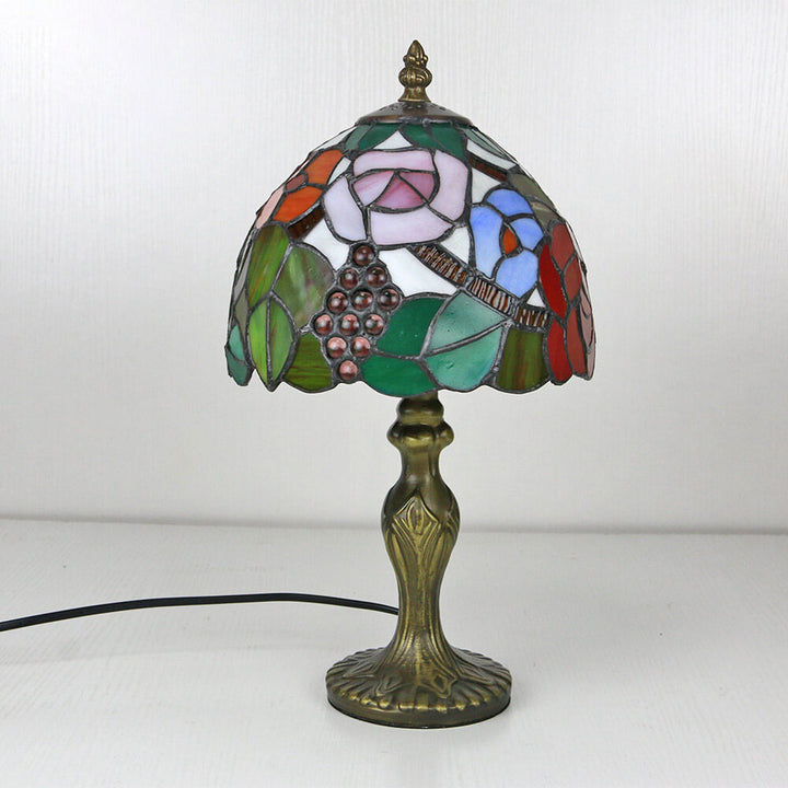 Vintage Tiffany Tierblumen Dekoration Buntglas Kuppel 1-Licht Tischlampe 