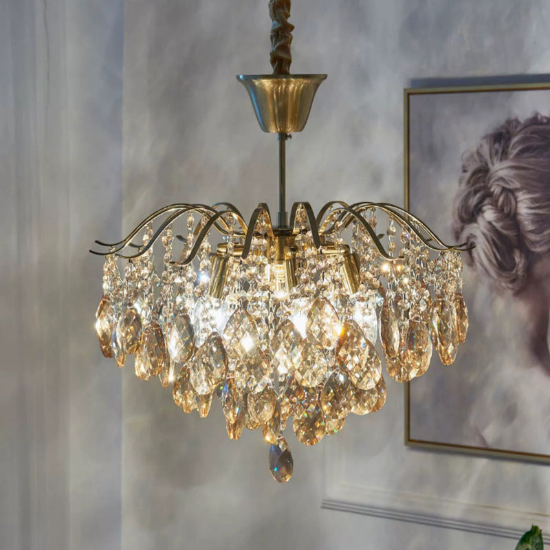 Contemporary Scandinavian Branch Crystal Iron 6/10/11/14 Light Chandelier For Bedroom
