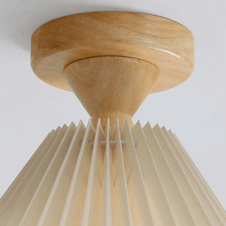 Traditionelle japanische Deckenleuchte aus plissiertem, konischem Stoff mit 1 Licht, halbbündige Montage für Wohnzimmer 