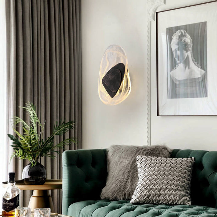 Modern Art Deco Irregular Oval Glass Iron LED Wall Sconce Lamp For Living Room