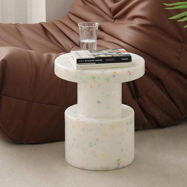 Mesa Auxiliar Escandinava Contemporánea Redonda de Columna PE de 1 Nivel para Sala de Estar 