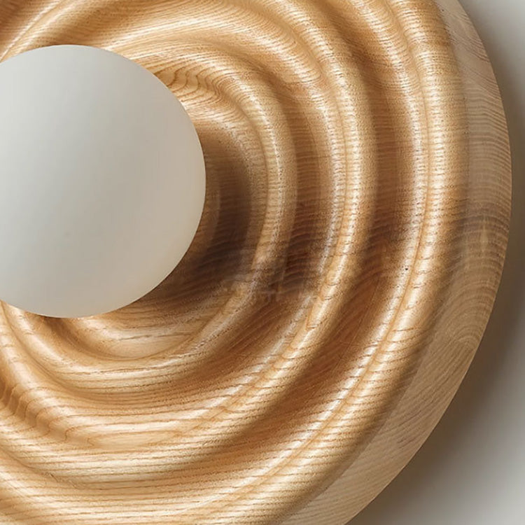 Traditionelle japanische Wabi-Sabi Holz Wachstumsring Glaskugel Schatten 1-Licht Wandleuchte Lampe für Schlafzimmer 