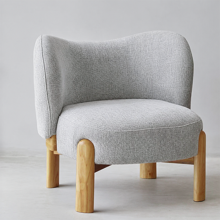 Sillón auxiliar contemporáneo de lujo redondo con tapizado de chenilla y patas de madera de caucho, respaldo envolvente, para sala de estar 