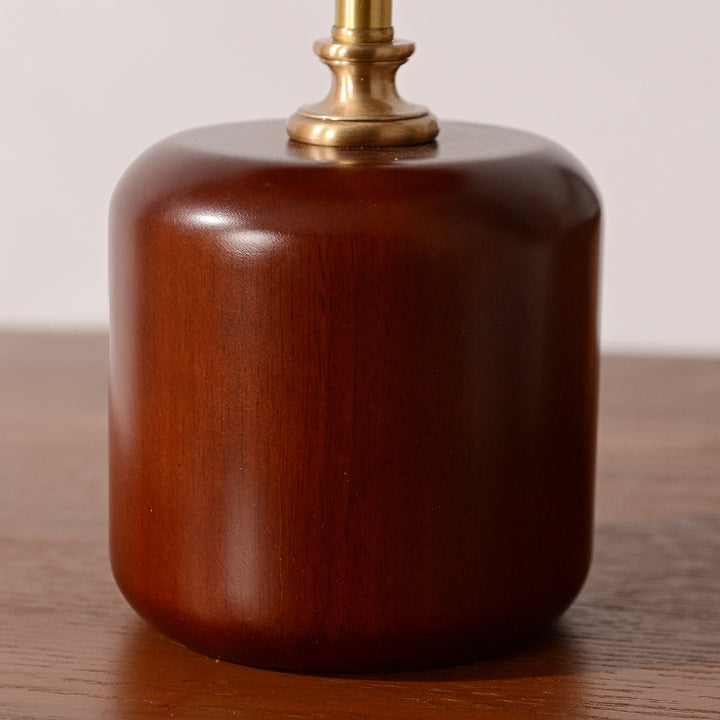 Lámpara de Mesa LED Cilíndrica Redonda de Latón Retro Contemporáneo con Madera y Vidrio para la Mesita de Noche 