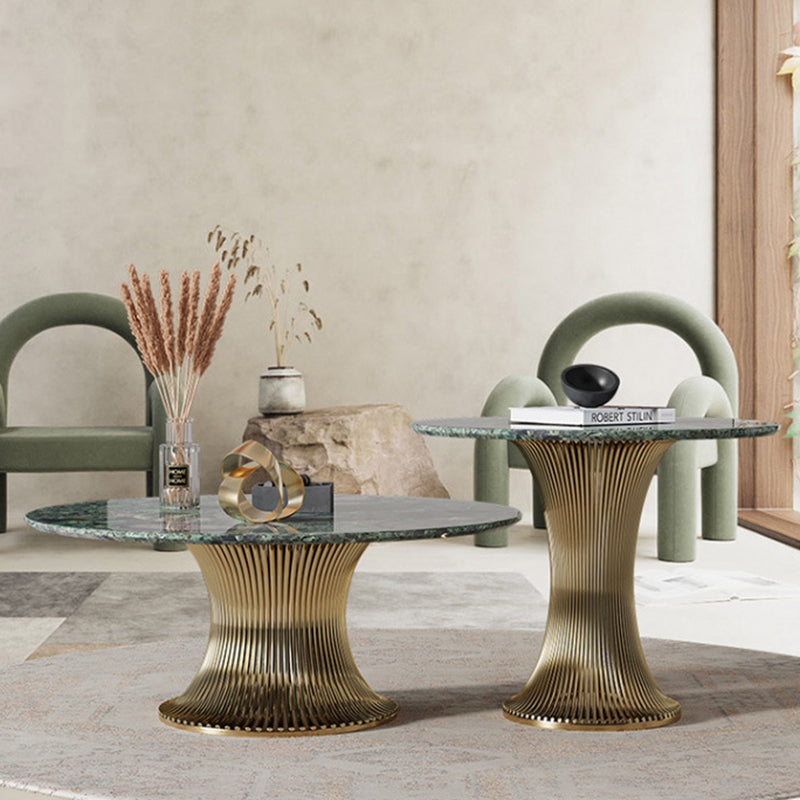 Ensemble de tables basses rondes contemporaines en marbre et acier inoxydable pour salon 