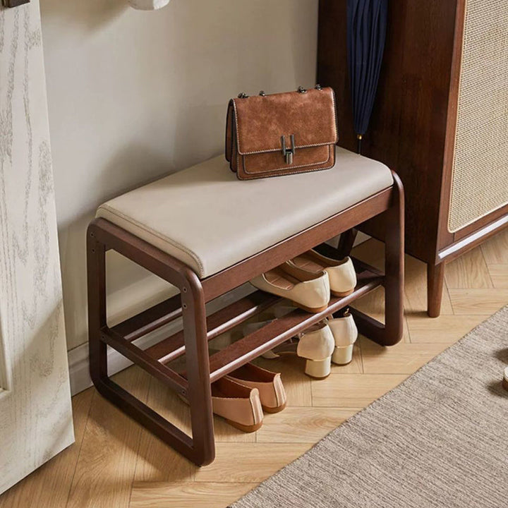 Modern Minimalist Rectangular Faux Leather Solid Wood Shoe Storage 1-Shelf For Entryways