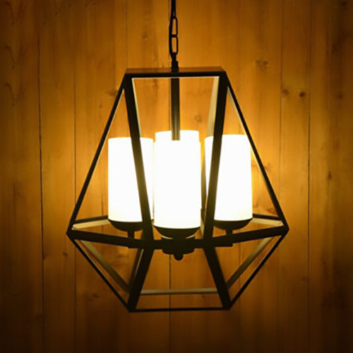 Chandelier contemporain en fer trapézoïdal quadrilatéral industriel 3/4 lumières pour salon 