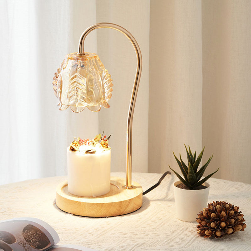 Modern Minimalist Flower Wood Iron Glass 1-Light Aroma Melt Wax Table Lamp For Bedroom