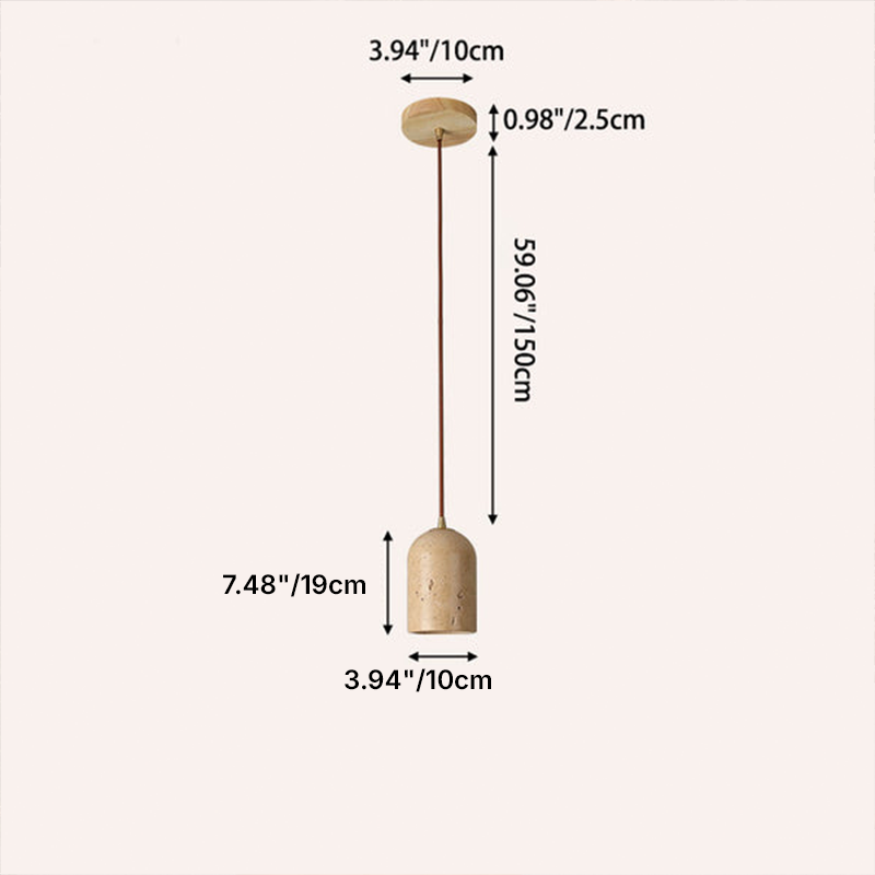Luz colgante contemporánea escandinava cilíndrica media esfera de travertino y roble de 1 luz para dormitorio 