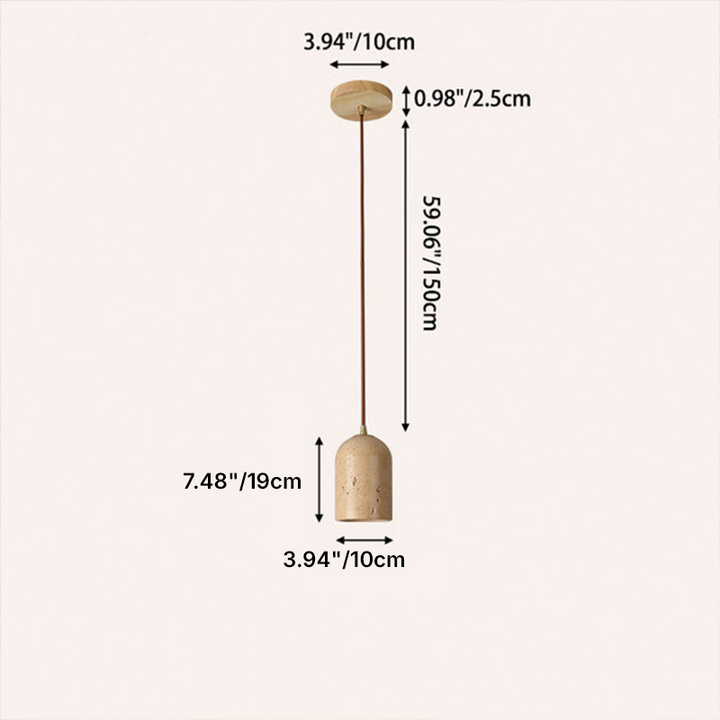 Luz colgante contemporánea escandinava cilíndrica media esfera de travertino y roble de 1 luz para dormitorio 