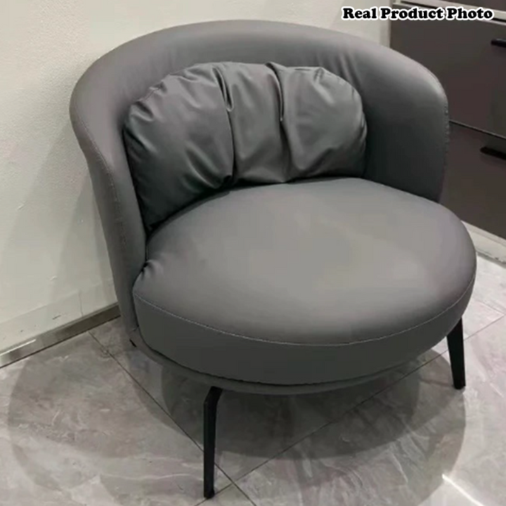 Contemporary Scandinavian Round PU Leather Upholstered Accent Chair Backrest For Living Room