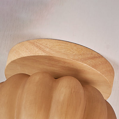 Zeitgenössische, kreative Kürbis-Deckenleuchte aus massivem Holz, Kunstharz, Fiberglas, 1-flammig, halbbündige Montage, für Wohnzimmer 