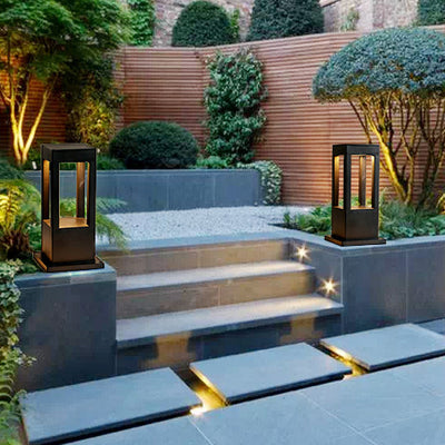 Luz de paisaje de césped LED de columna geométrica cuadrada hueca minimalista moderna para patio exterior 