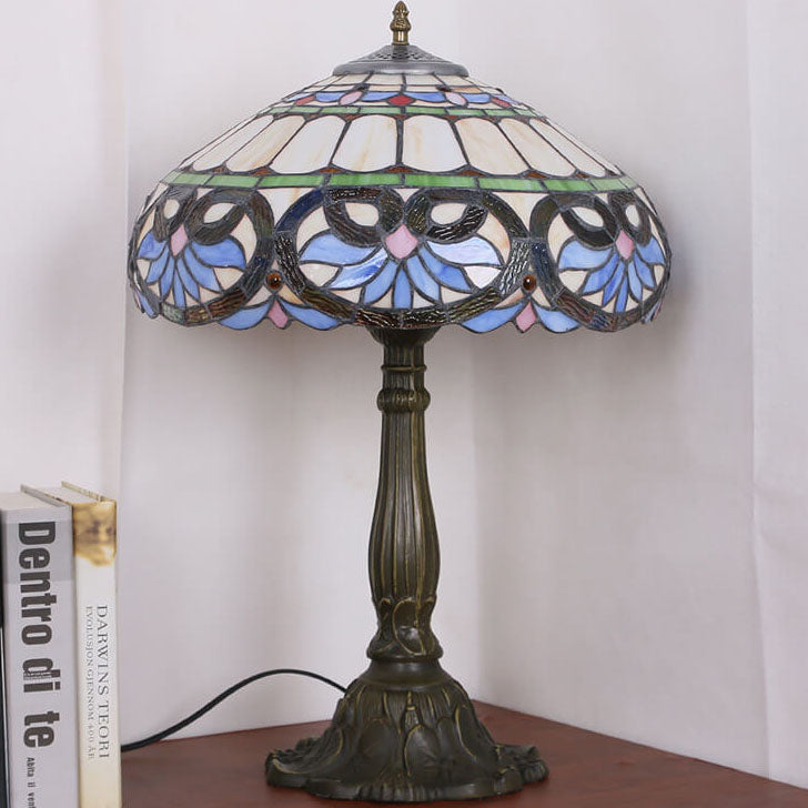 Vintage Tiffany Pfirsich Herz Barock Buntglas 2/3-Licht Tischlampe 