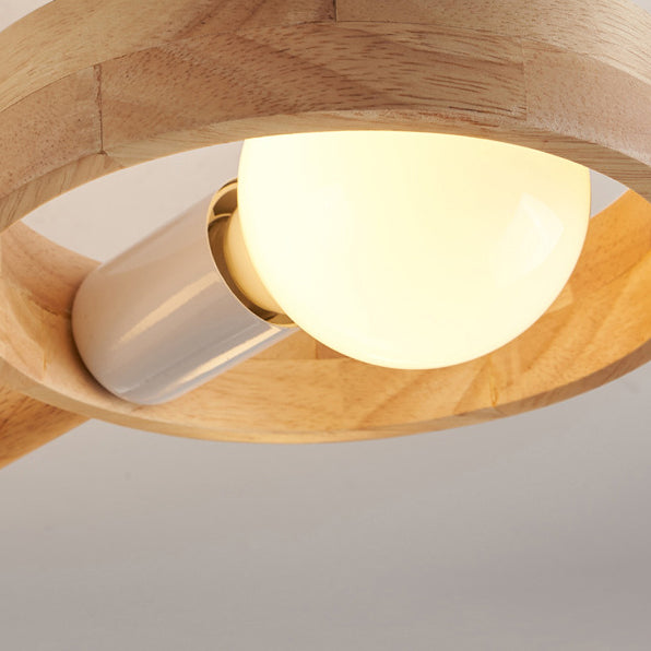 Plafonnier semi-encastré contemporain nordique rond en bois de caoutchouc avec 3/5 lumières pour salon 