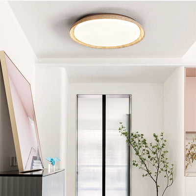 Luz de techo empotrada LED de acrílico de madera maciza travertino estilo disco redondo japonés tradicional para dormitorio 