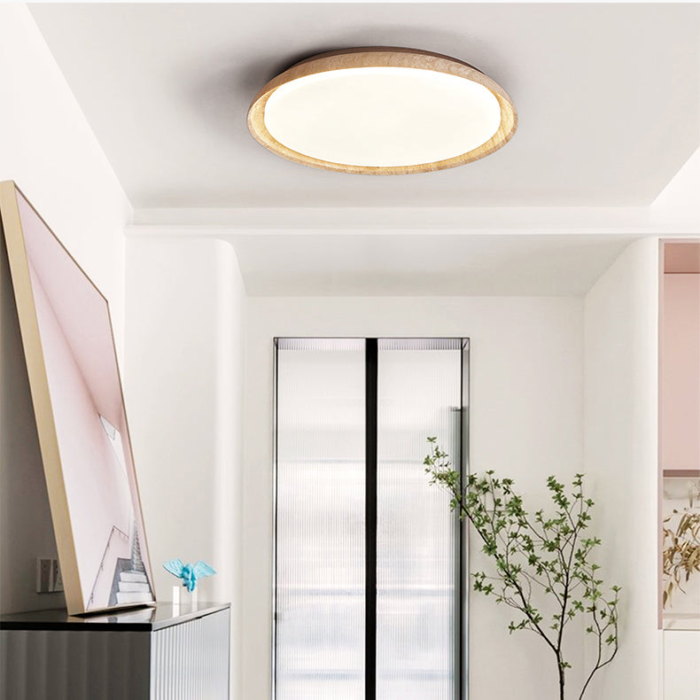 Luz de techo empotrada LED de acrílico de madera maciza travertino estilo disco redondo japonés tradicional para dormitorio 