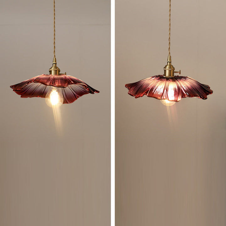 Traditional Vintage Lotus Leaf Glass Brass 1-Light Pendant Light For Living Room