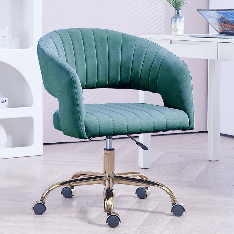 Chaise de bureau contemporaine scandinave pivotante et relevable avec dossier et accoudoirs en métal carré incurvé en velours de chanvre pour la maison et le bureau 