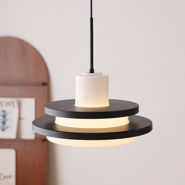 Traditional Vintage Round Cylinder Glass Iron 1-Light Pendant Light For Living Room