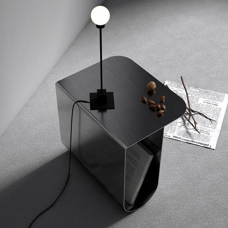 Mesa Auxiliar Moderna Minimalista Redonda Rectangular en Forma de T de Hierro y Acero Inoxidable con 1 Almacenamiento para Dormitorio 