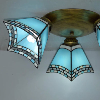 Tiffany Light Luxury Stained Glass Horn 3-Light Semi-Flush Mount Lighting