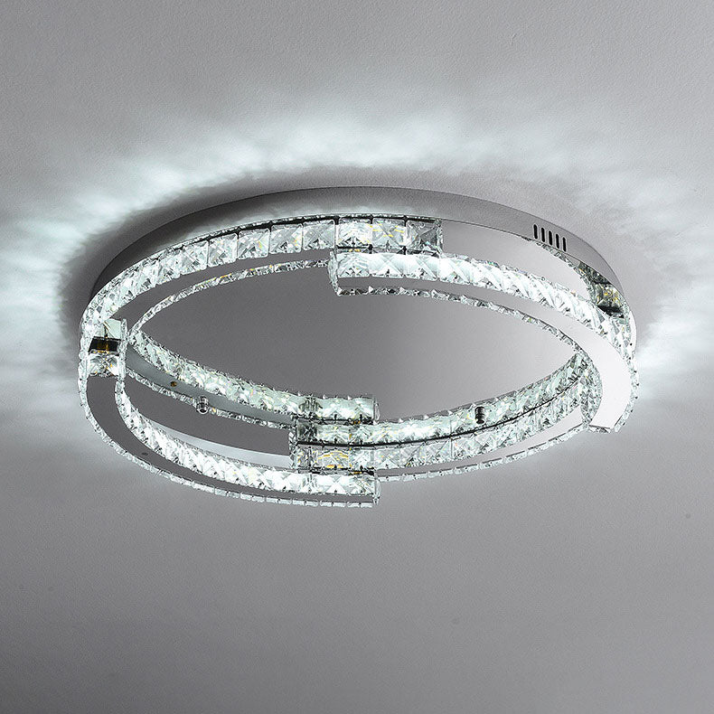 Modern Luxury Round Stainless Steel Crystal LED Flush Mount Ceiling Light For Bedroom