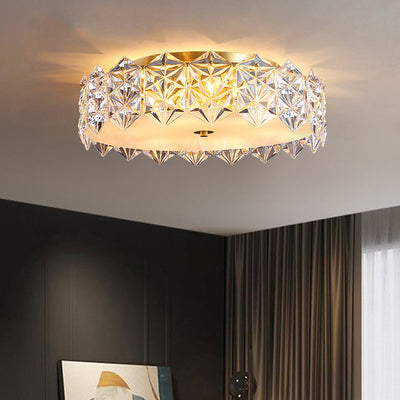 Plafonnier moderne minimaliste rond en cristal et cuivre complet à 4/6 lumières pour salon 