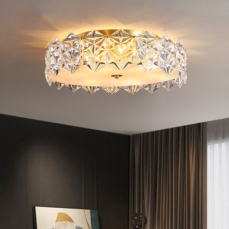 Plafonnier moderne minimaliste rond en cristal et cuivre complet à 4/6 lumières pour salon 