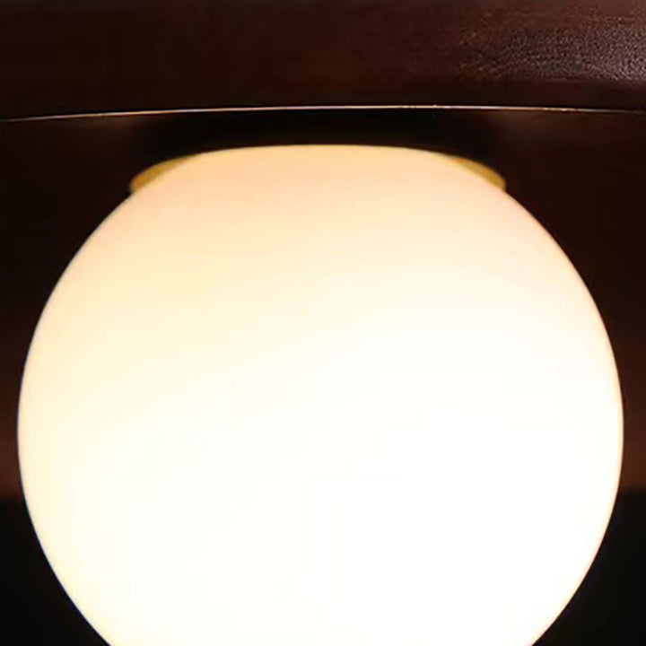 Modern Simplicity Rubberwood Glass Round 1-Light Semi-Flush Mount Ceiling Light For Hallway