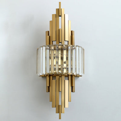 Zeitgenössische Luxus Metall Hardware Kristall Zylinder Streifen Rhombischen 2-Licht Wand Leuchte Lampe Für Wohnzimmer 
