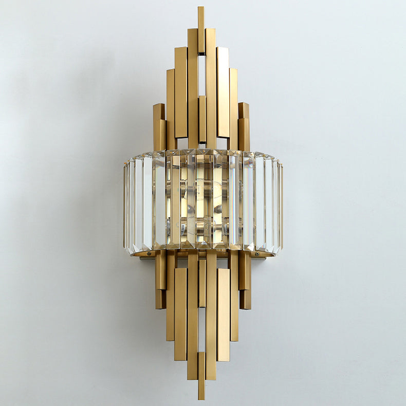 Zeitgenössische Luxus Metall Hardware Kristall Zylinder Streifen Rhombischen 2-Licht Wand Leuchte Lampe Für Wohnzimmer 