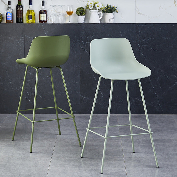 Simplicité Contemporaine Tabouret de Bar en Plastique Courbé Couleur Unie avec Dossier et Repose-pieds pour Salle à Manger 