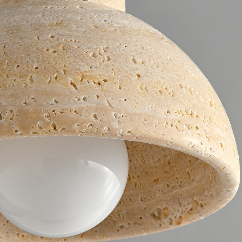 Traditional Japanese Yellow Travertine Semicircle 1-Light Pendant Light For Bedroom