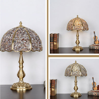 Modern Luxury Umbrella Half Circle Full Copper Crystal 1-Light Table Lamp For Bedroom