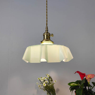 Traditional Japanese Cream Petal Glass 1-Light Pendant Light For Dining Room