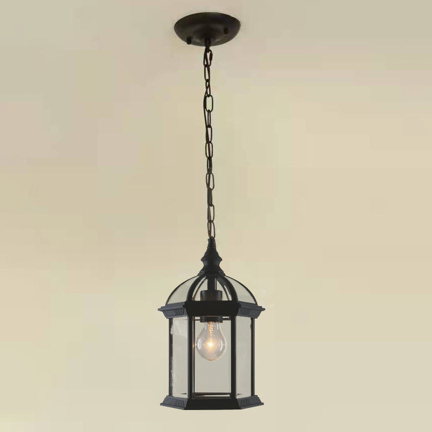 Lanterne suspendue extérieure moderne minimaliste à colonne hexagonale en aluminium et verre avec 1 lumière pour jardin 