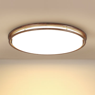 Plafonnier LED rond géométrique minimaliste moderne en bois de noyer et acrylique pour salon 