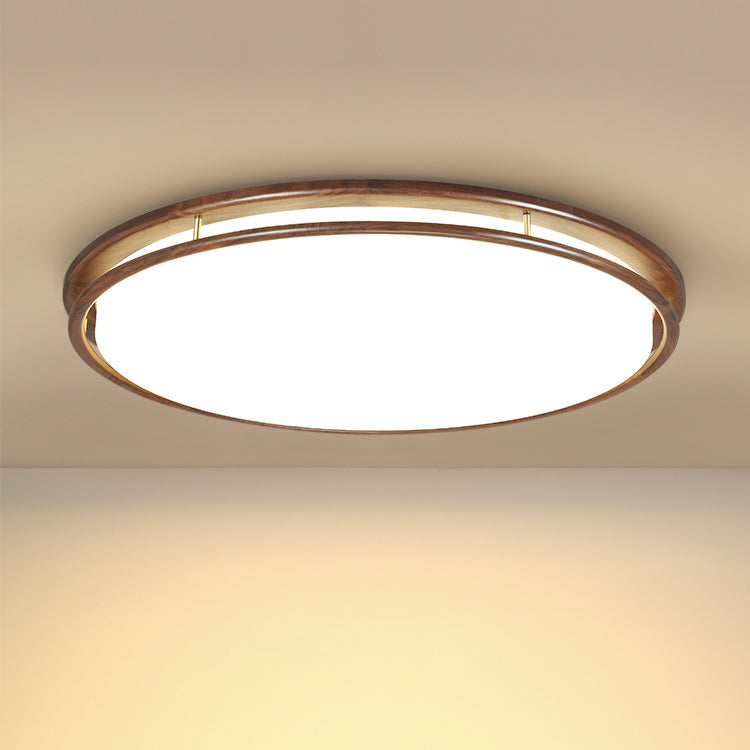 Plafonnier LED rond géométrique minimaliste moderne en bois de noyer et acrylique pour salon 