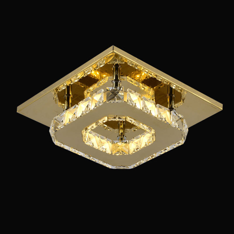 Lustre carré contemporain en acier inoxydable de luxe avec décoration en cristal LED pour plafond encastré pour salon 