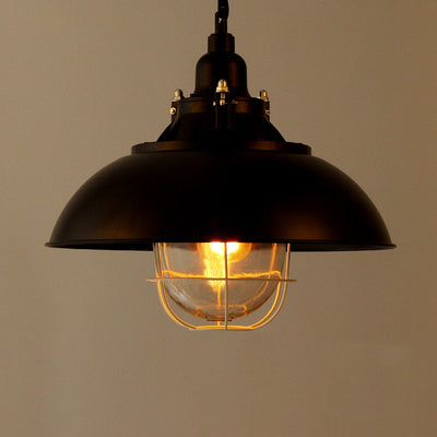 Lustre suspendu à 1 lumière en fer avec couvercle rond colonial traditionnel pour salon 