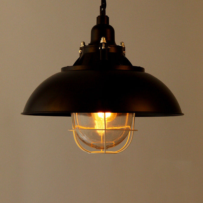Lustre suspendu à 1 lumière en fer avec couvercle rond colonial traditionnel pour salon 