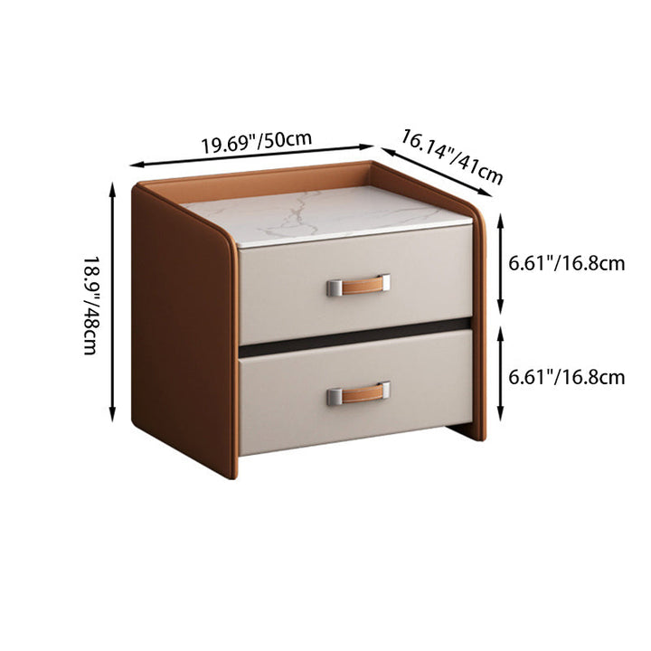Modern Simplicity Rectangular Slab Saddle-Style Faux Leather Wood Nightstand 2-Drawer For Bedside