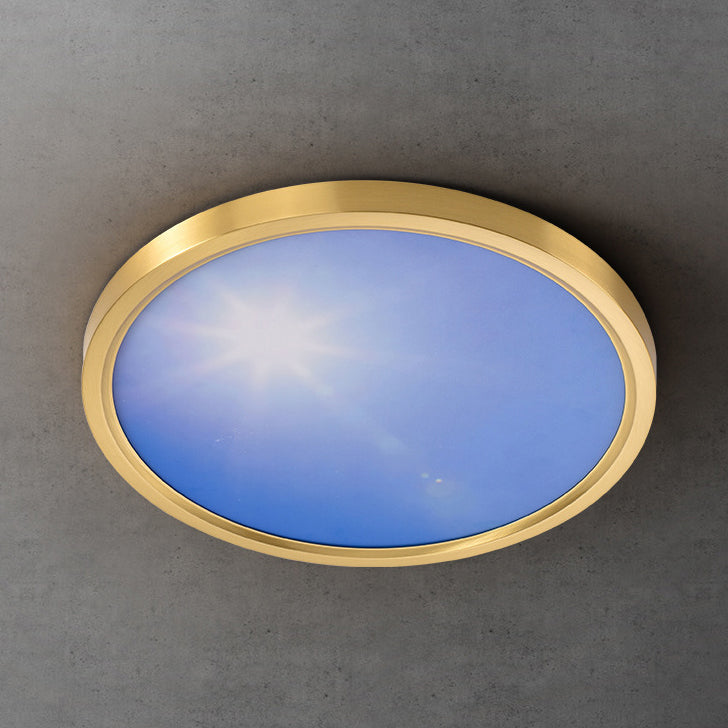 Moderne Einfachheit Vollkupfer Blauer Himmel Wolken Design Runder Acrylschirm LED Deckenleuchte für Wohnzimmer 