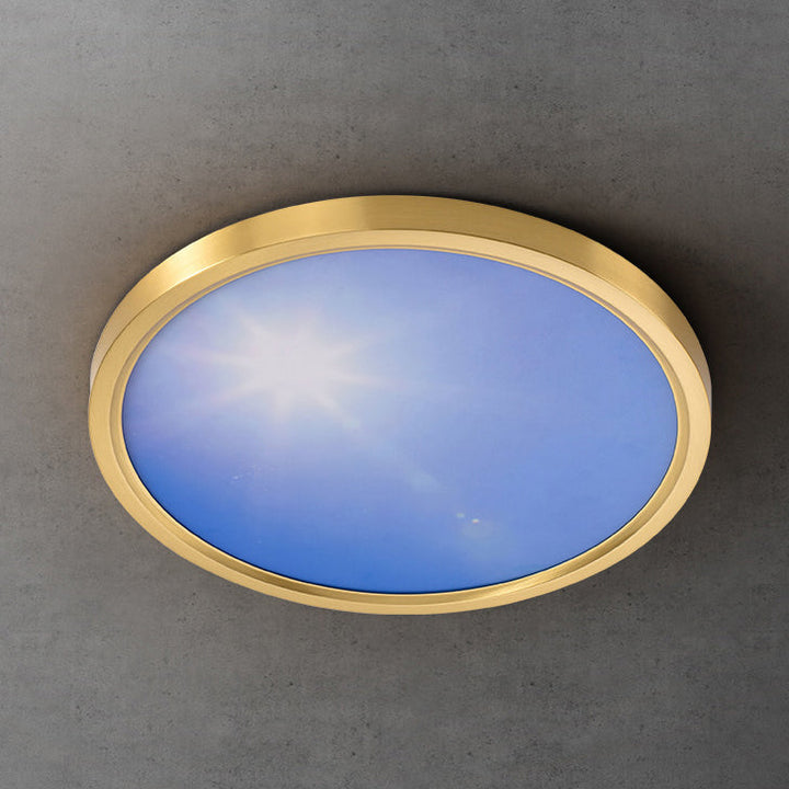 Moderne Einfachheit Vollkupfer Blauer Himmel Wolken Design Runder Acrylschirm LED Deckenleuchte für Wohnzimmer 