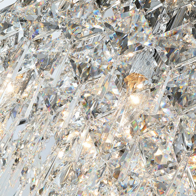 Luxe contemporain Éblouissant chaînes de cristal prismatiques Cadre rond en acier inoxydable Plafonnier encastré à 2/6/8 lumières pour salon 