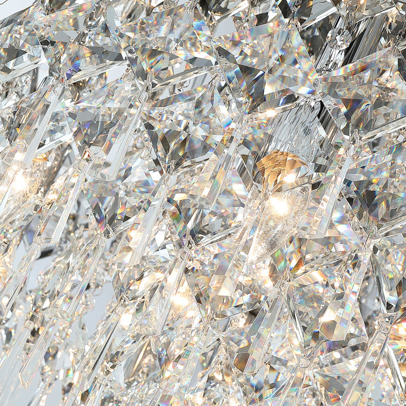 Luxe contemporain Éblouissant chaînes de cristal prismatiques Cadre rond en acier inoxydable Plafonnier encastré à 2/6/8 lumières pour salon 