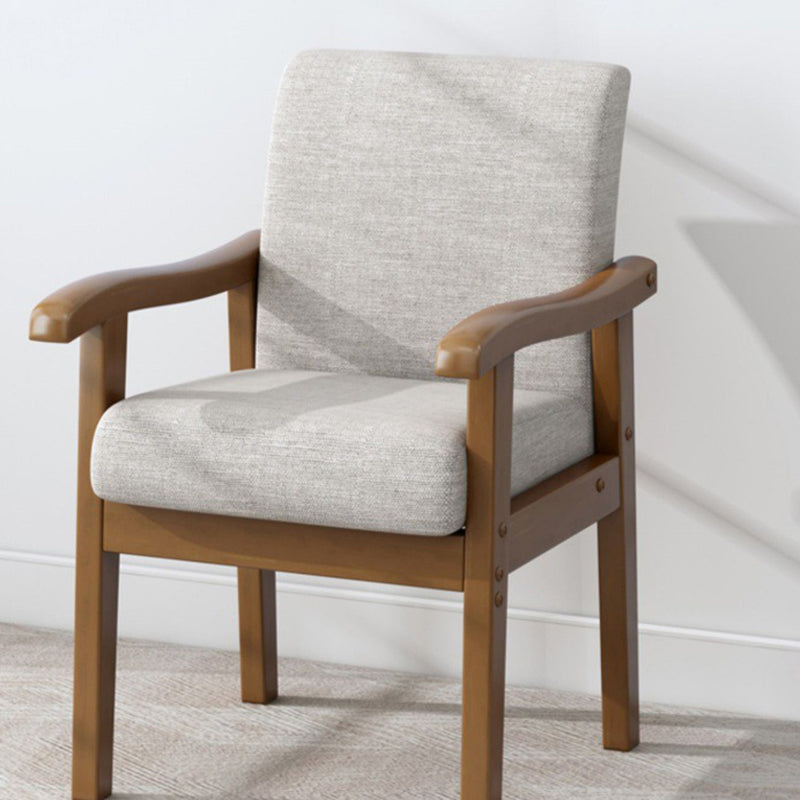 Silla moderna minimalista cuadrada tapizada en tela de algodón y lino con madera maciza para sala de estar 