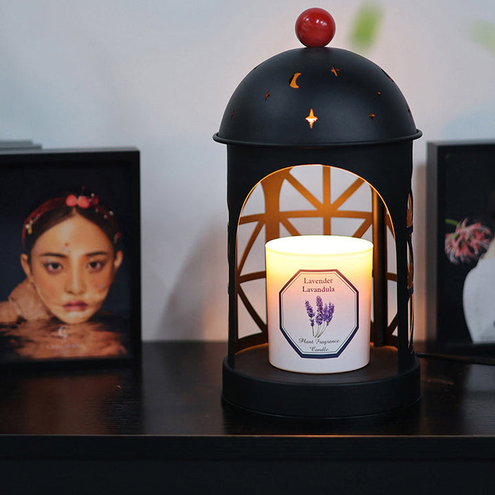 Traditionelle europäische ausgehöhlte Zylinder-Metallaroma-1-Licht-Schmelzwachs-Tischlampe für Schlafzimmer 