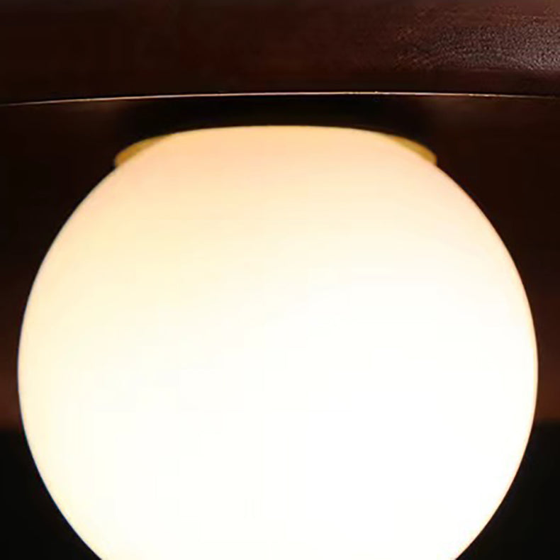 Zeitgenössische Einfachheit Runde Holz Glas 1-Licht Halb Flush Mount Deckenleuchte für Wohnzimmer